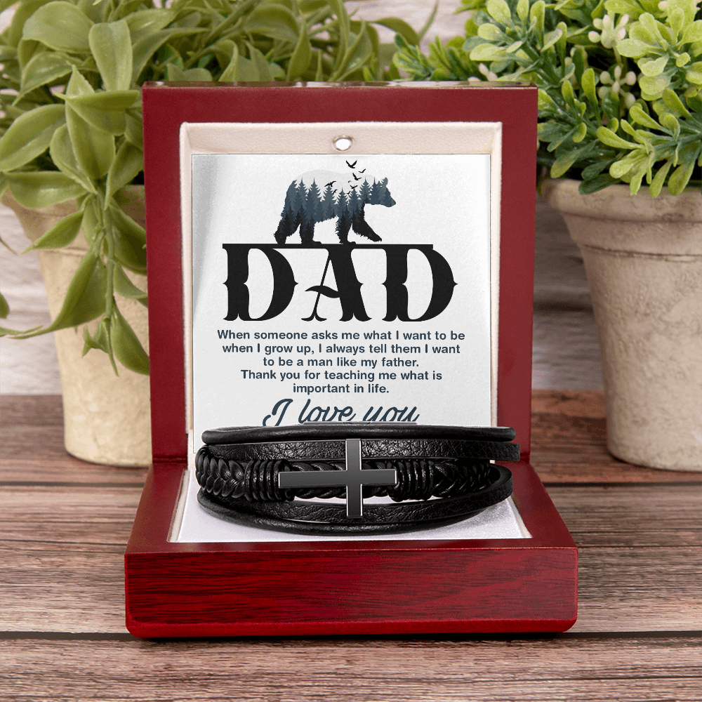 Father's Day Cross Leather Bracelet