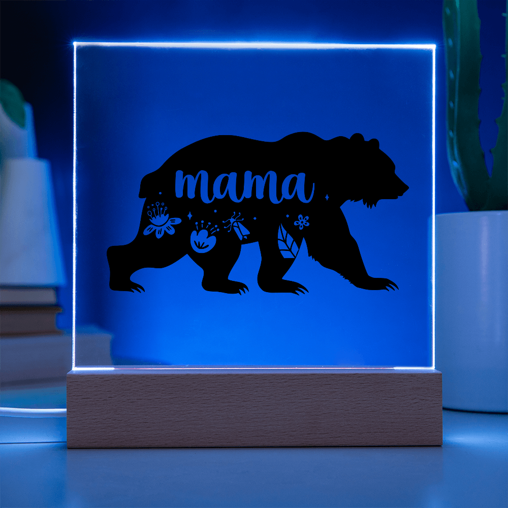 Mama Bear Light up Acrylic with Wood Base