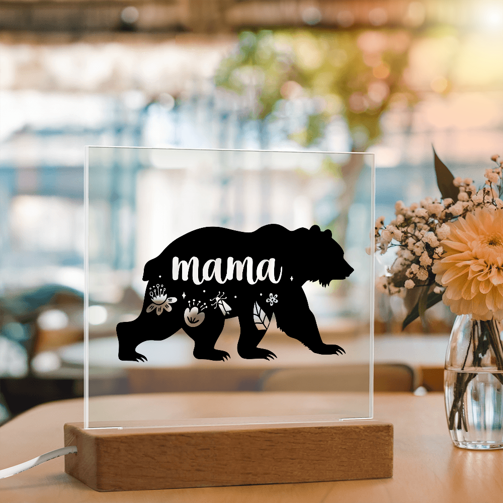 Mama Bear Light up Acrylic with Wood Base