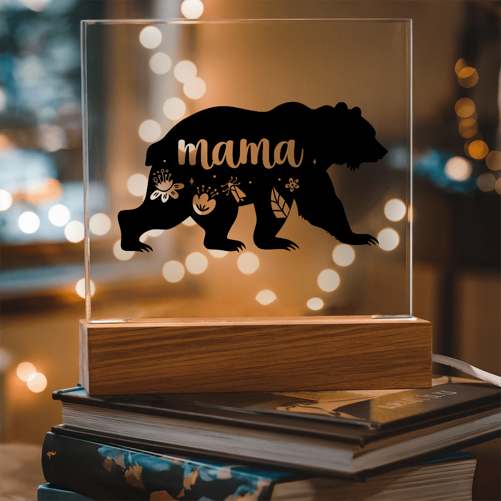Mama Bear Light up Acrylic with Wood Base