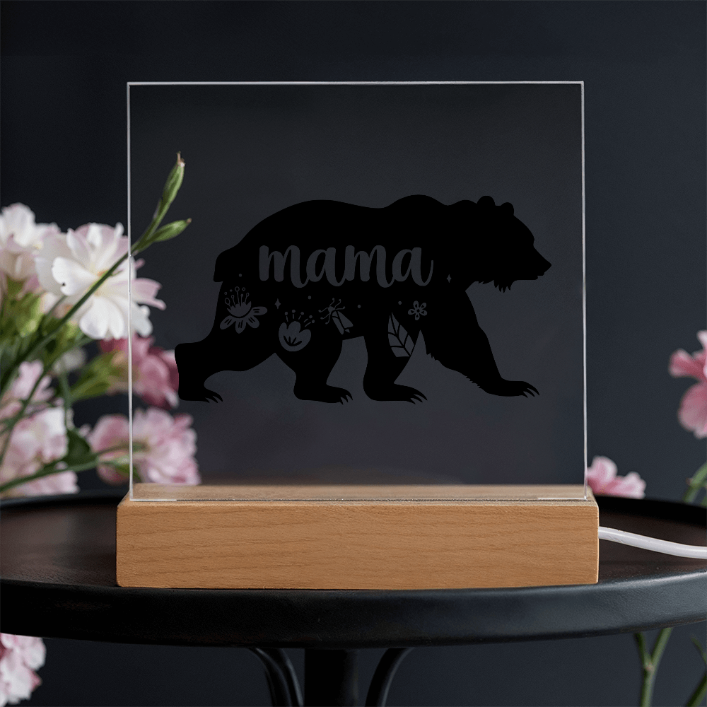 Mama Bear Light up Acrylic with Wood Base