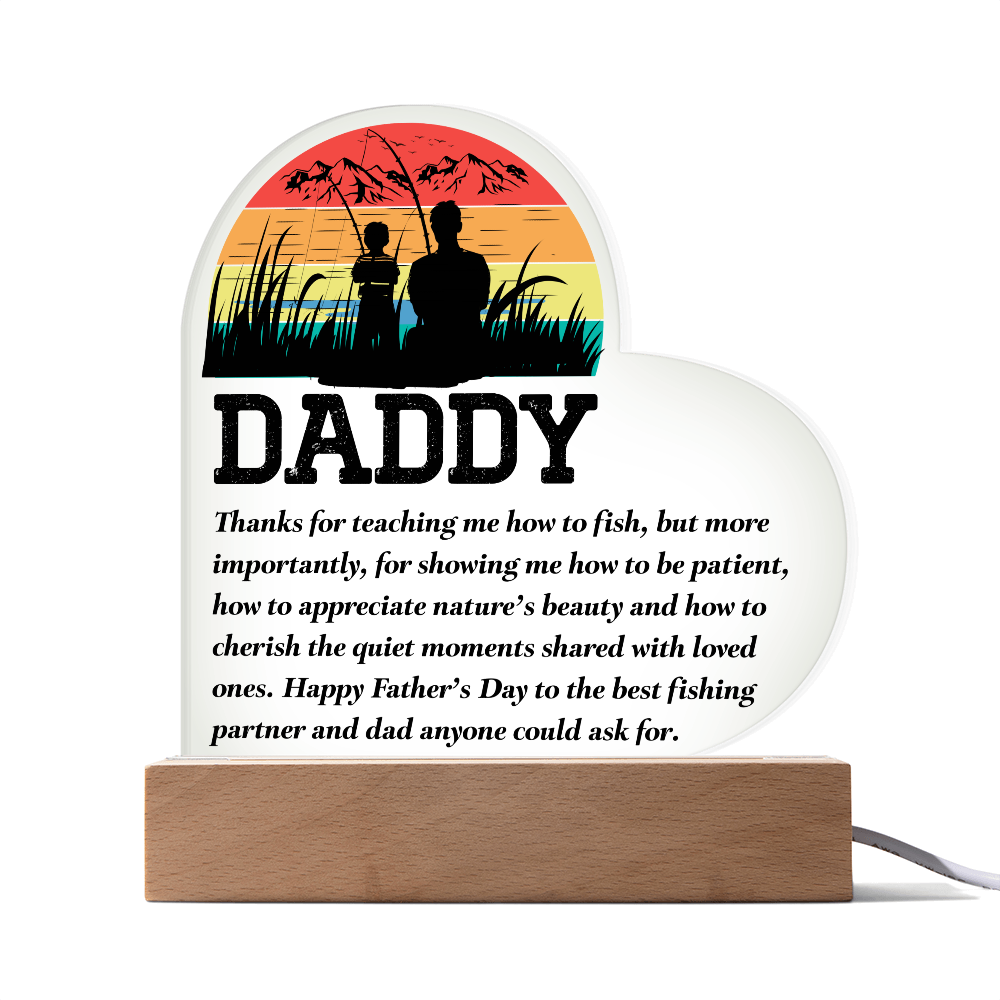 Daddy Fishing Heart Acrylic