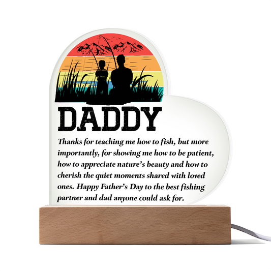 Daddy Fishing Heart Acrylic