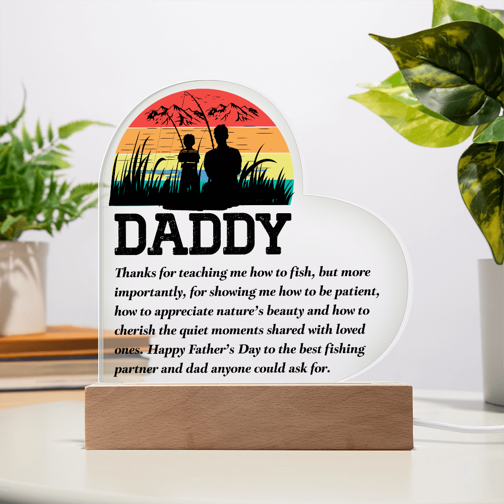 Daddy Fishing Heart Acrylic
