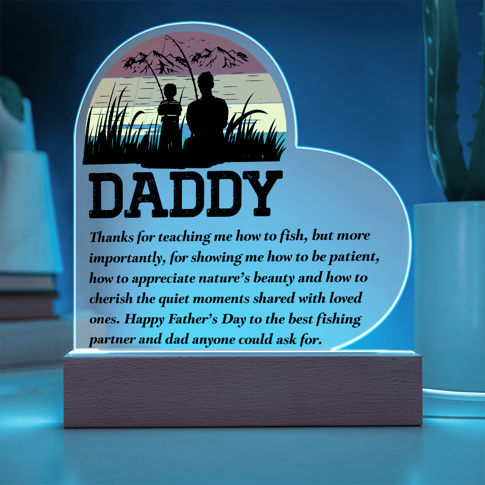 Daddy Fishing Heart Acrylic