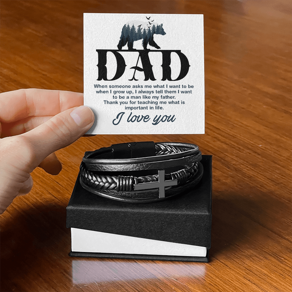 Father's Day Cross Leather Bracelet
