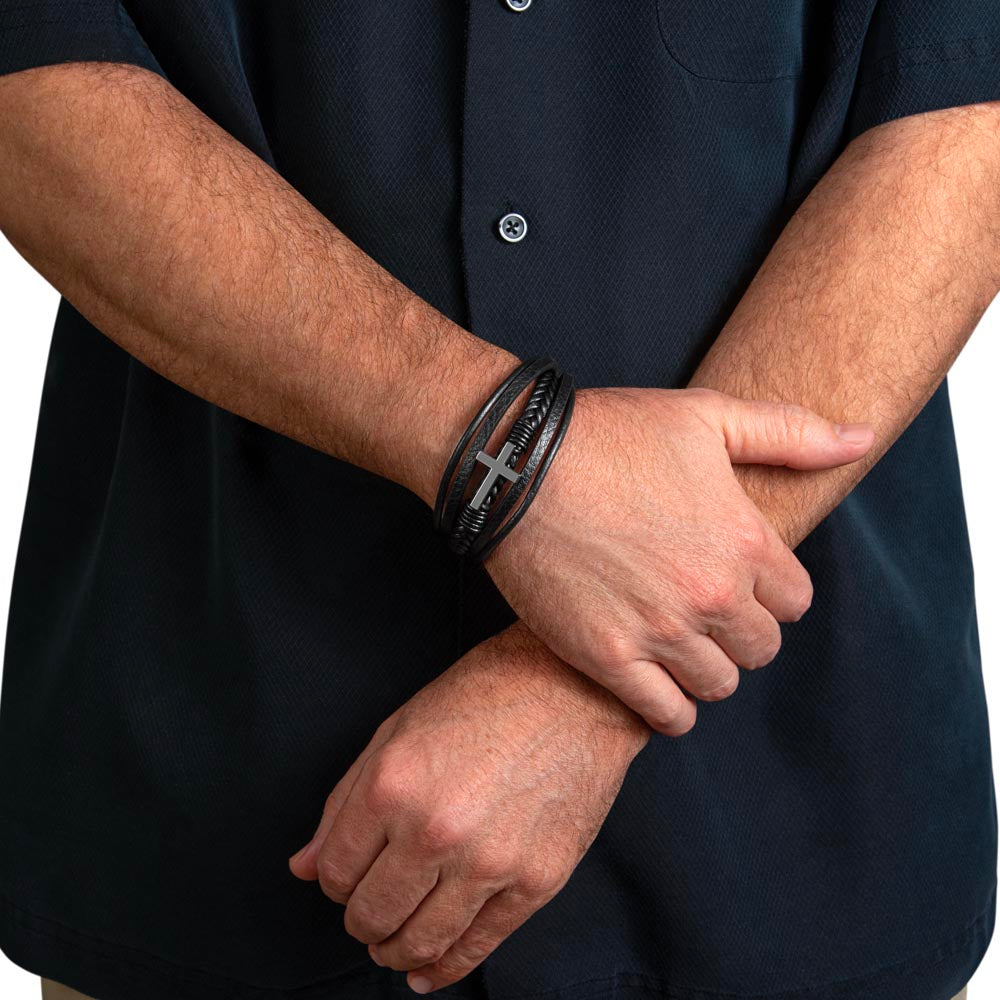 Father's Day Cross Leather Bracelet