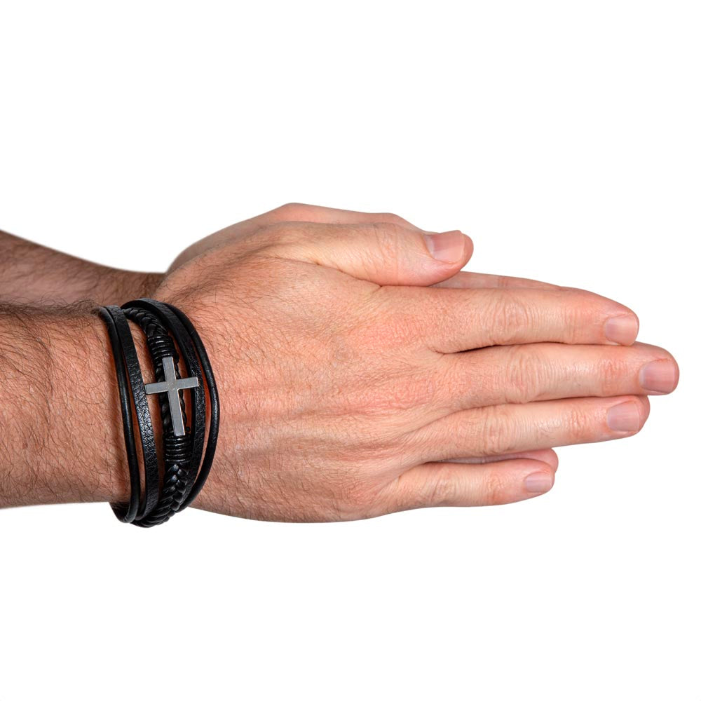 Father's Day Cross Leather Bracelet