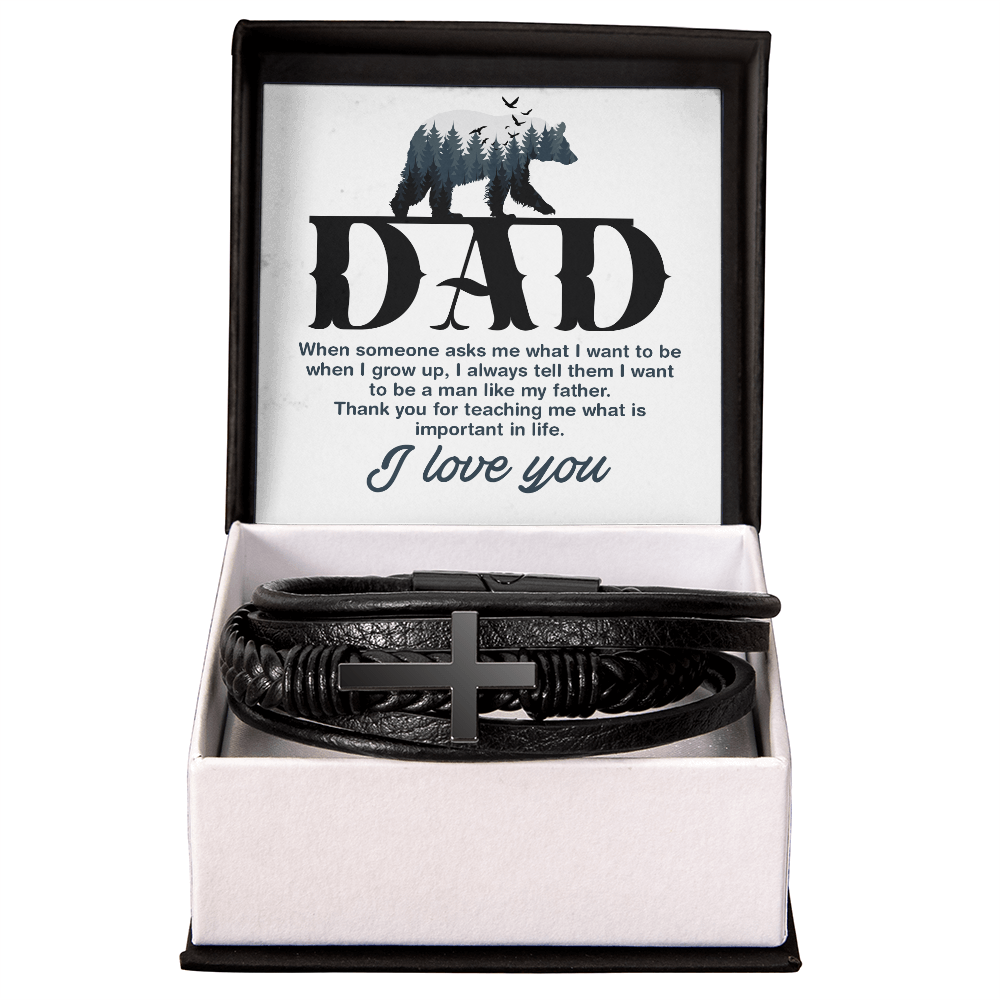 Father's Day Cross Leather Bracelet