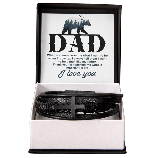 Father's Day Cross Leather Bracelet