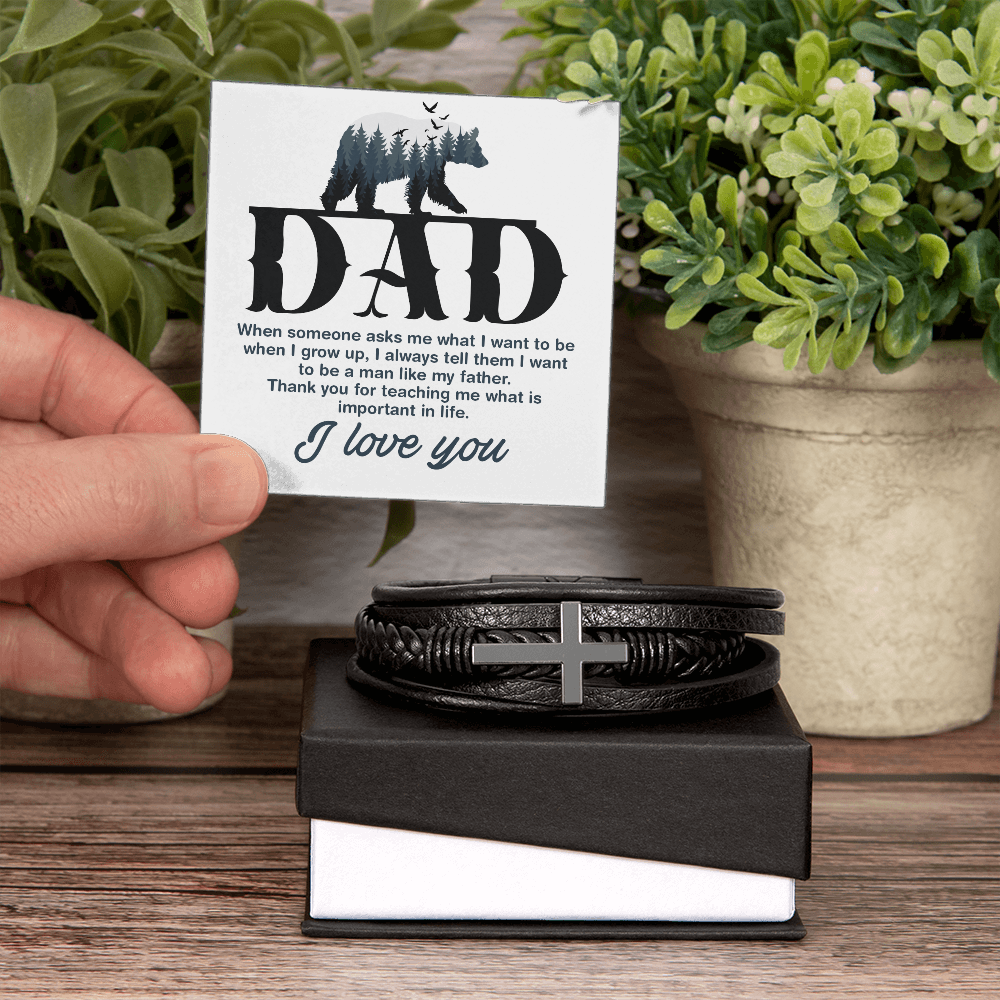 Father's Day Cross Leather Bracelet