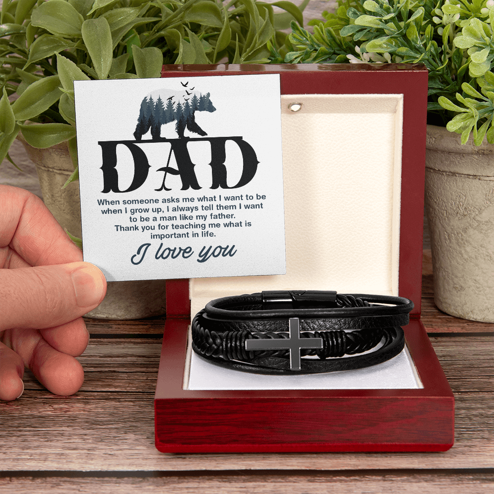 Father's Day Cross Leather Bracelet
