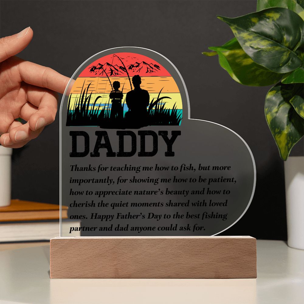Daddy Fishing Heart Acrylic
