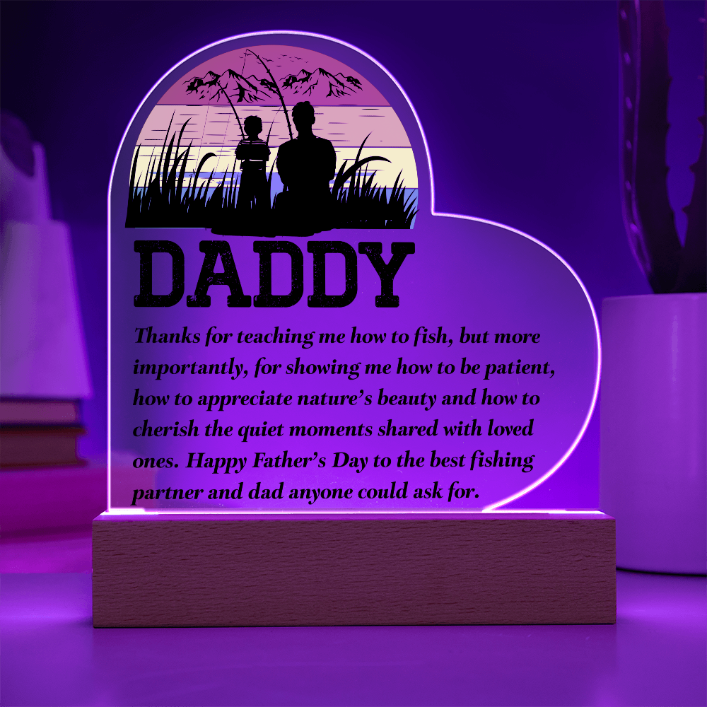 Daddy Fishing Heart Acrylic