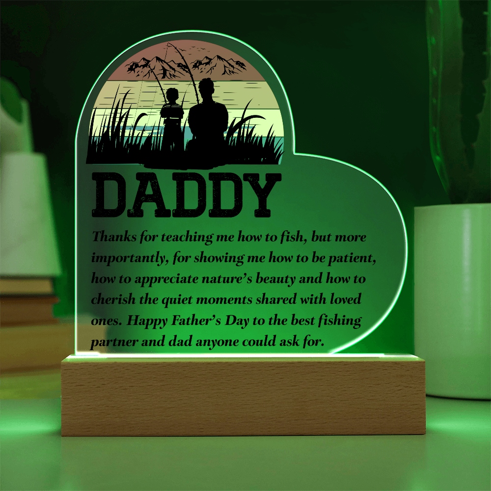 Daddy Fishing Heart Acrylic
