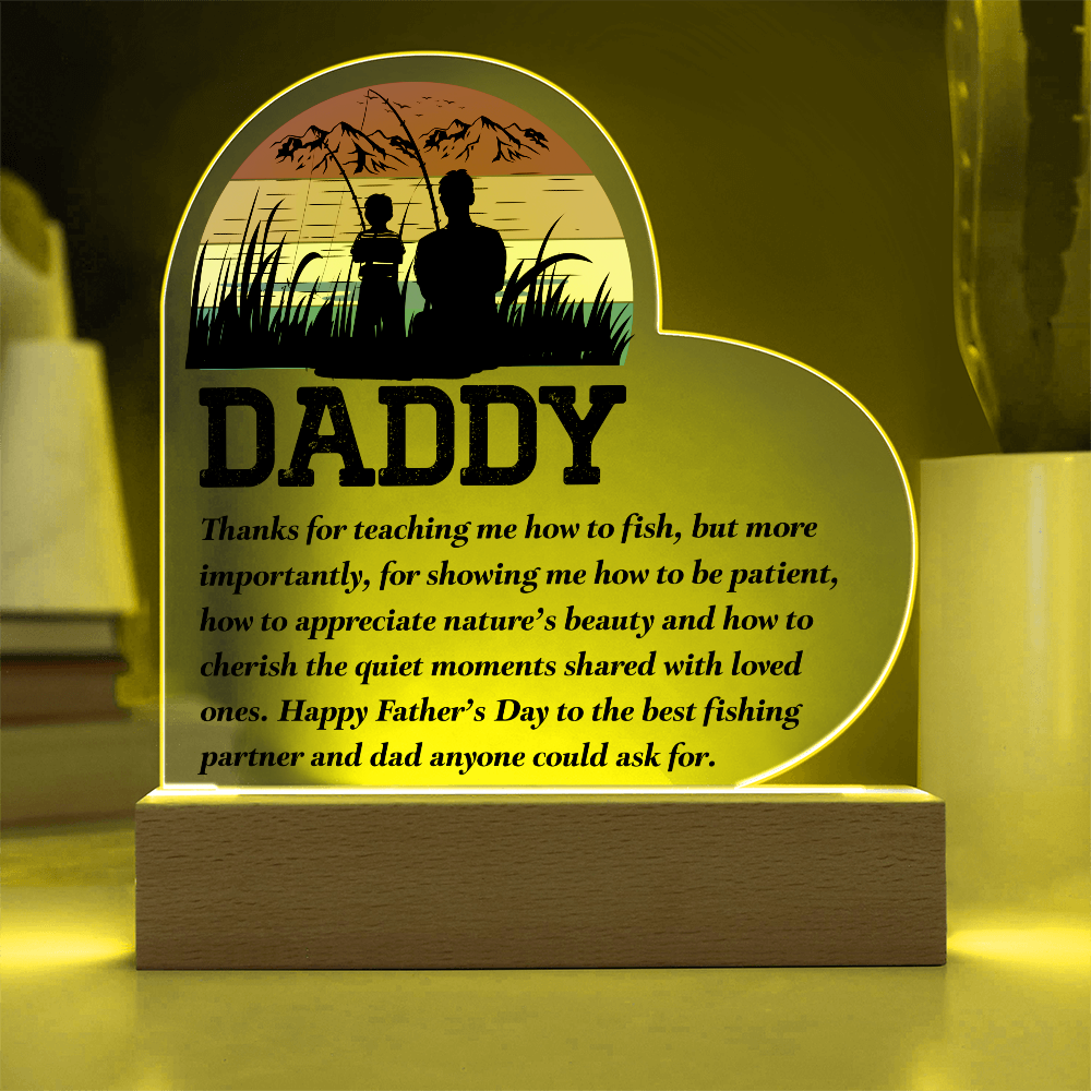 Daddy Fishing Heart Acrylic