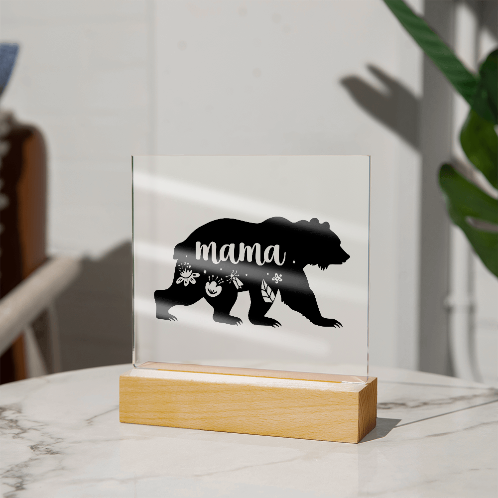 Mama Bear Light up Acrylic with Wood Base