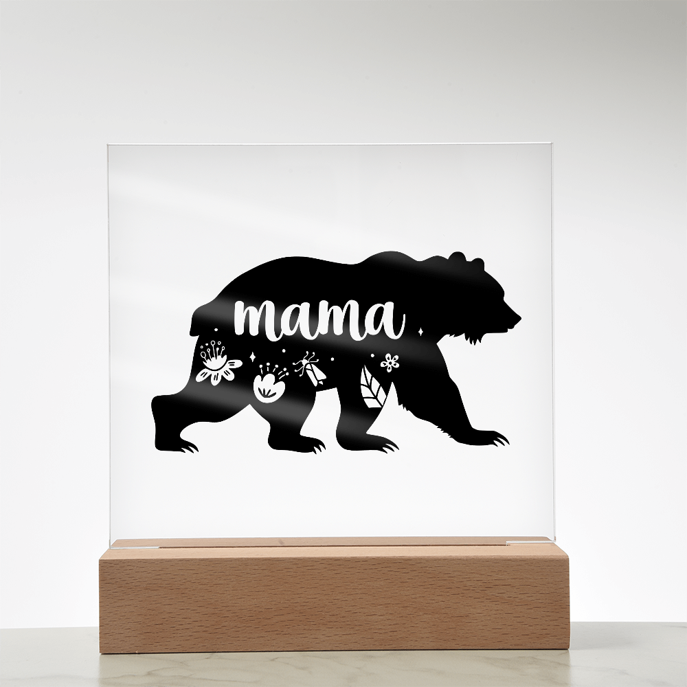 Mama Bear Light up Acrylic with Wood Base