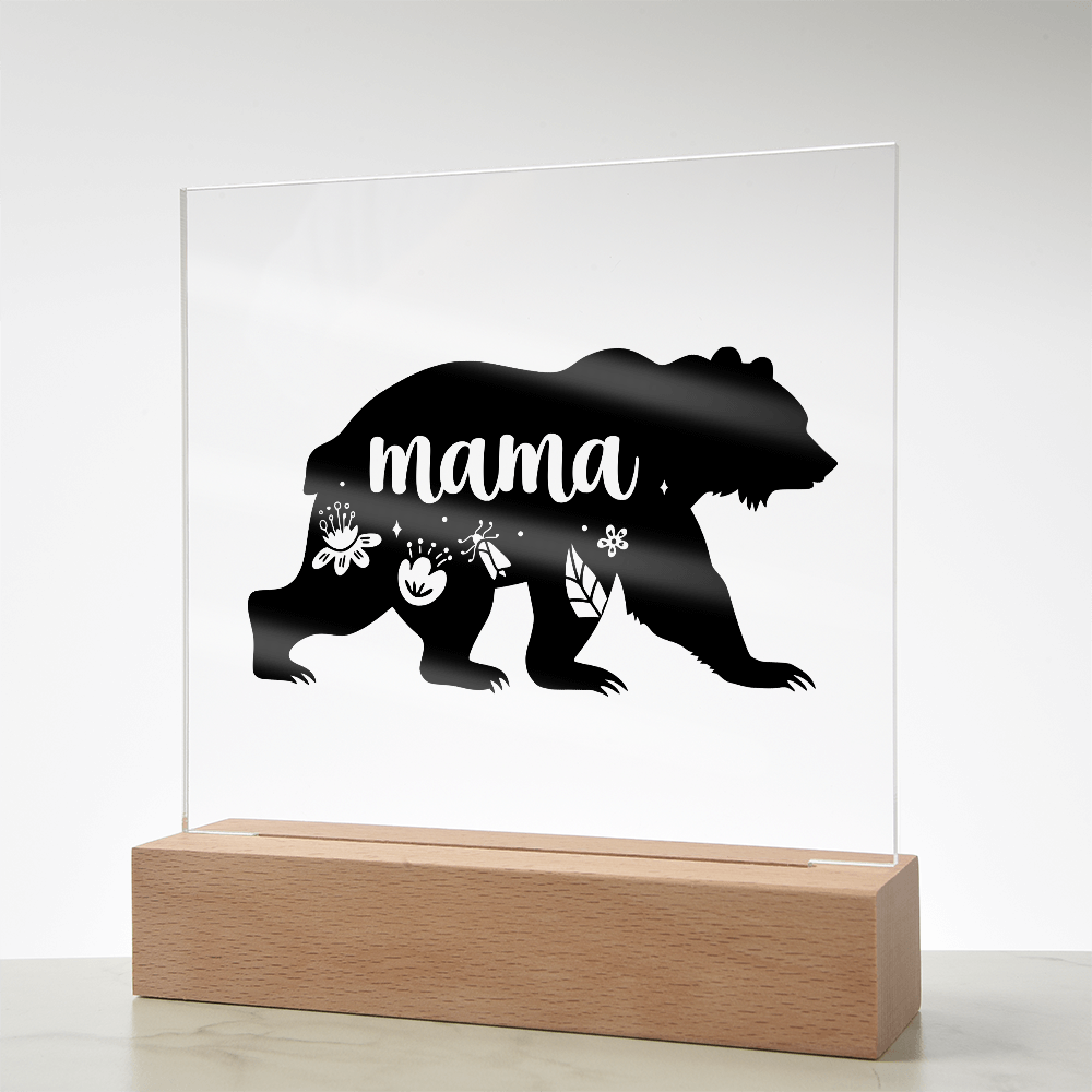 Mama Bear Light up Acrylic with Wood Base