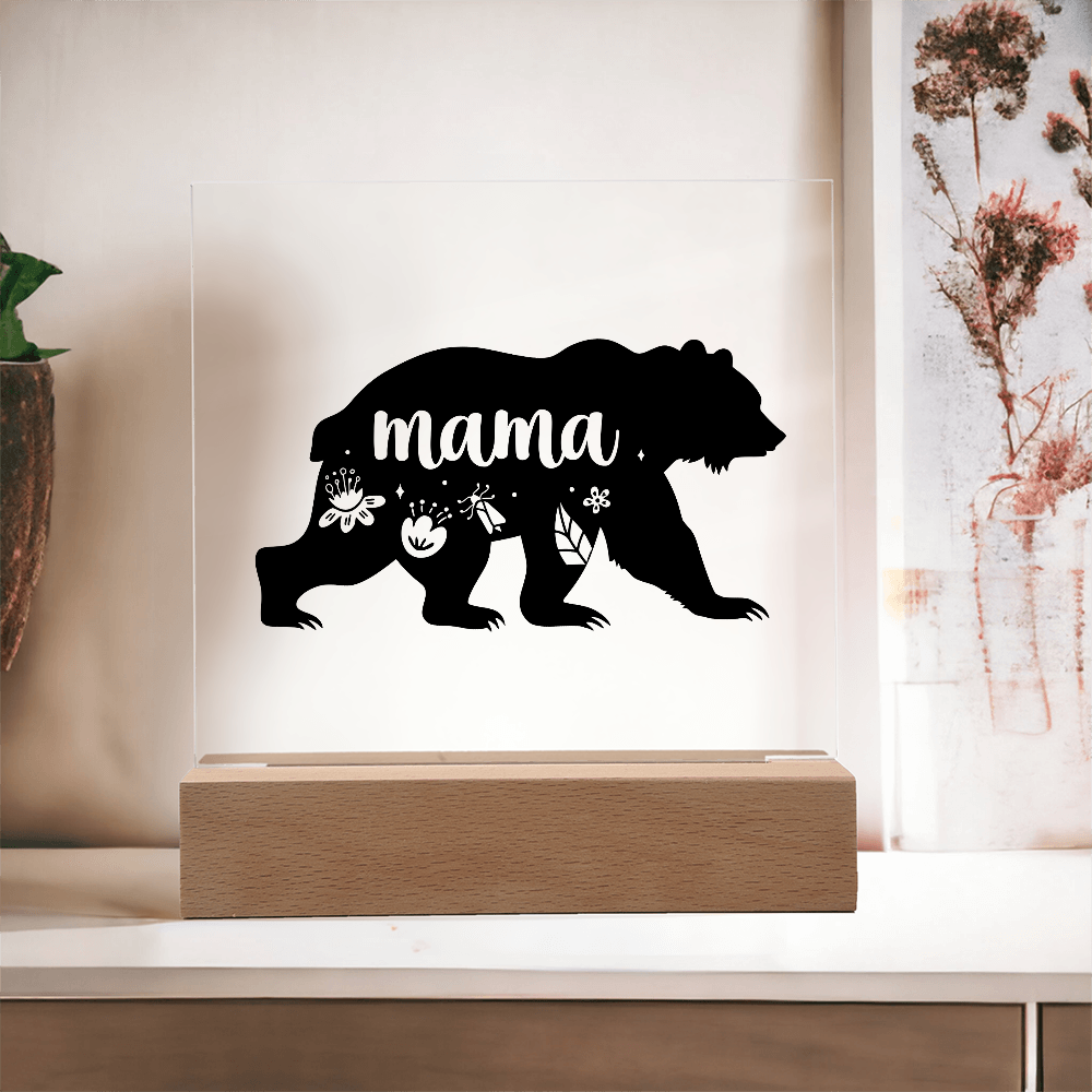 Mama Bear Light up Acrylic with Wood Base