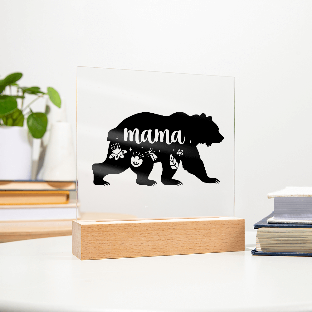Mama Bear Light up Acrylic with Wood Base