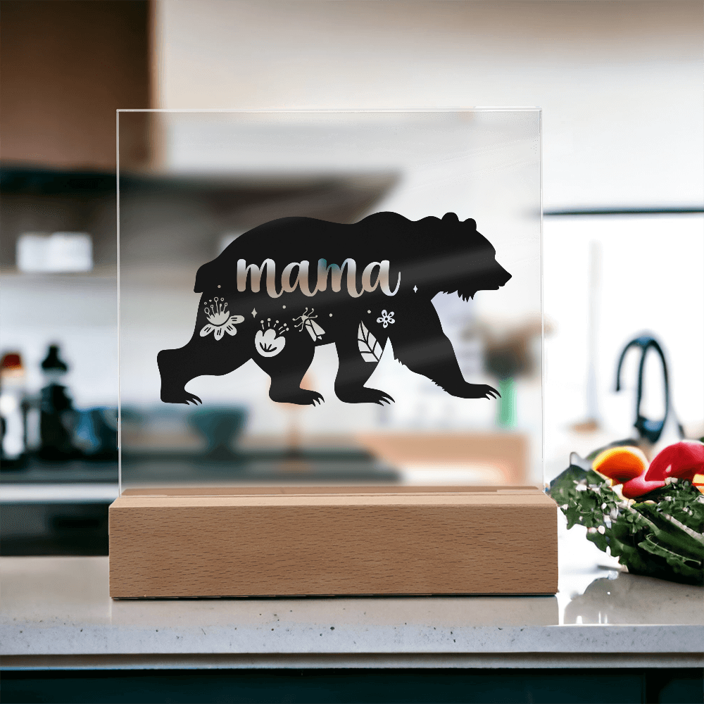 Mama Bear Light up Acrylic with Wood Base