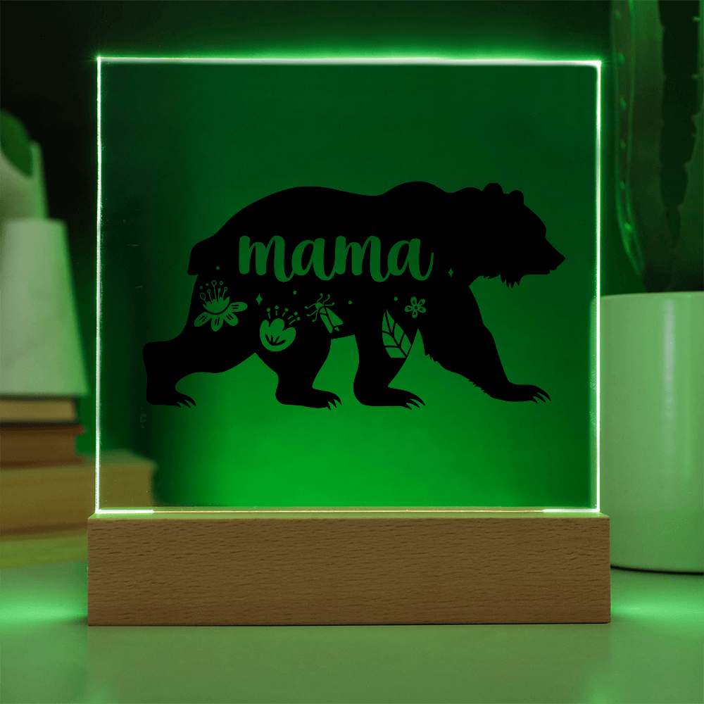Mama Bear Light up Acrylic with Wood Base