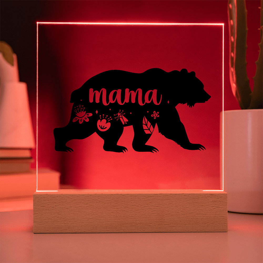 Mama Bear Light up Acrylic with Wood Base