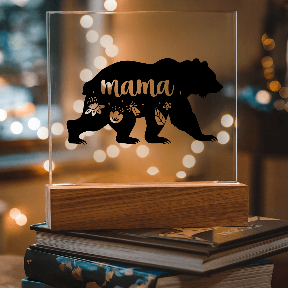 Mama Bear Light up Acrylic with Wood Base