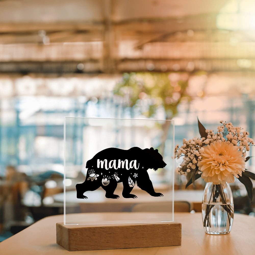 Mama Bear Light up Acrylic with Wood Base