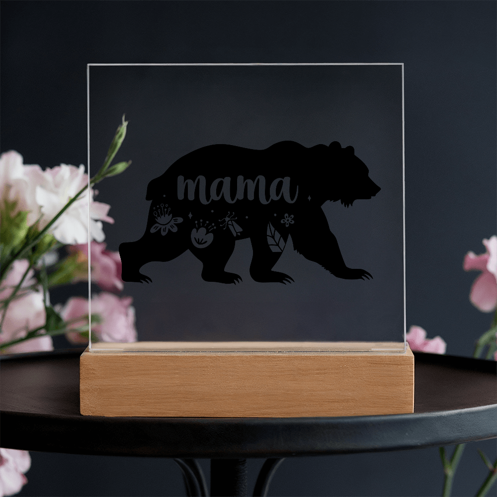Mama Bear Light up Acrylic with Wood Base